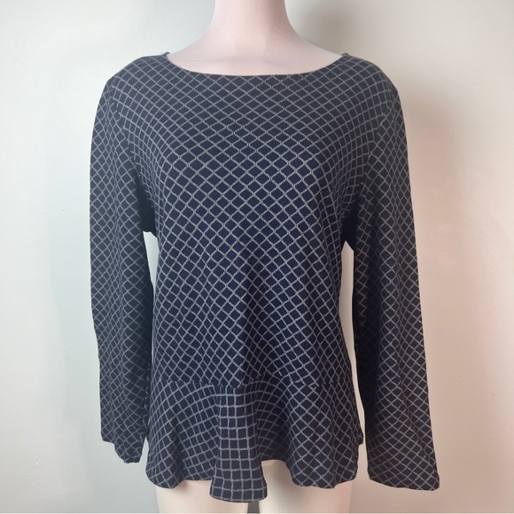 Talbots Navy and White Geometric Peplum Tunic